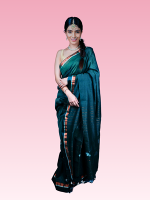 Bottle Green Triangle Mul Cotton Saree