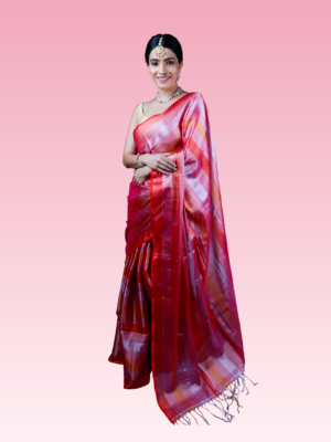 Tissue Cotton Red Stipe Saree