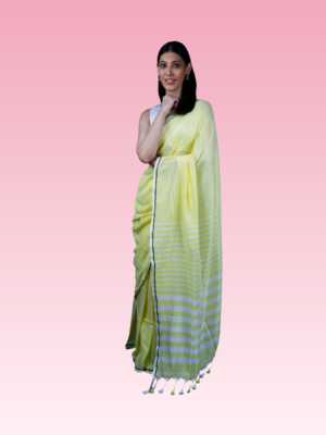 Yellow Sequins Mul Cotton Saree
