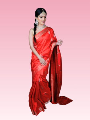 Red Katan Silk Saree in Sona Rupa Kadhva Weave