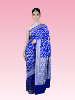 Royal Blue Khaddi Georgette Handwoven Pure Banarasi Silk Saree